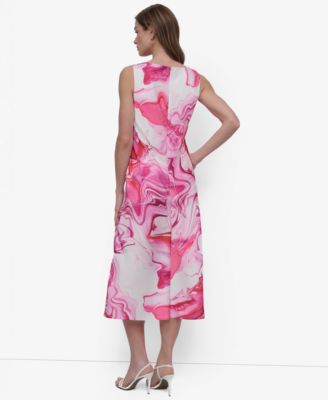 Женское миди-платье с воротником-стойкой и принтом DKNY без рукавов