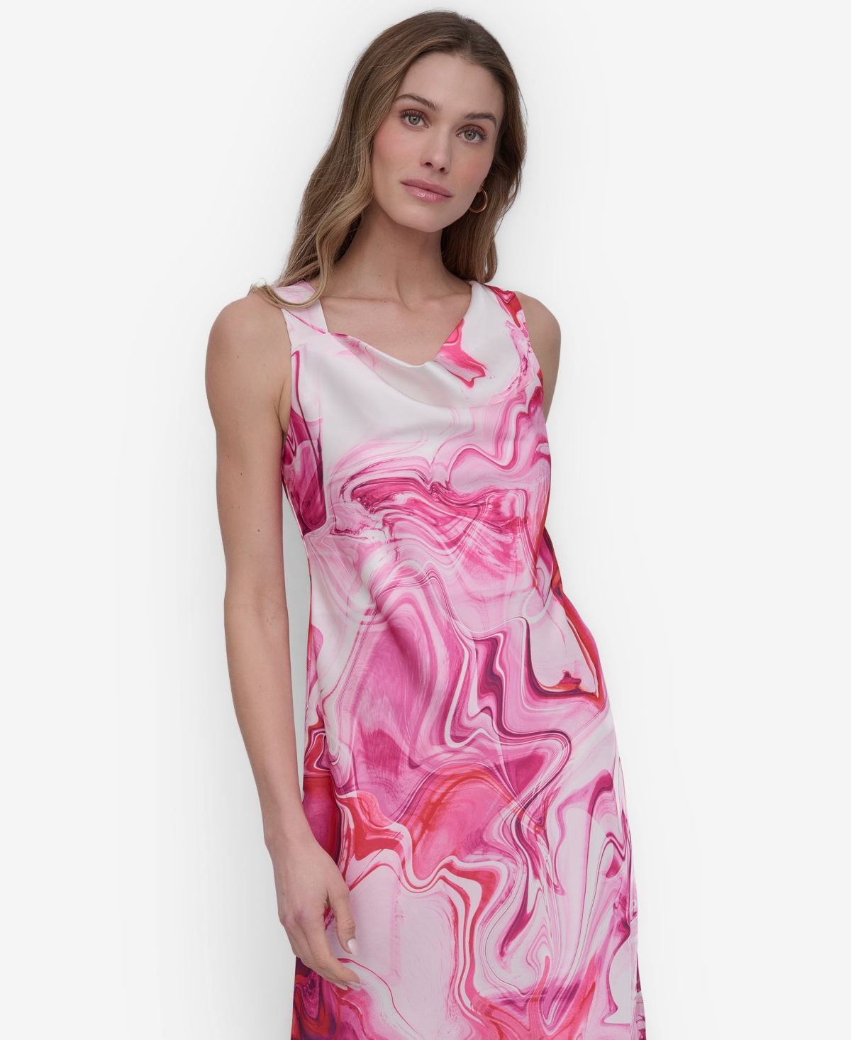 Shop Dkny Women's Printed Cowlneck Sleeveless Midi Dress
