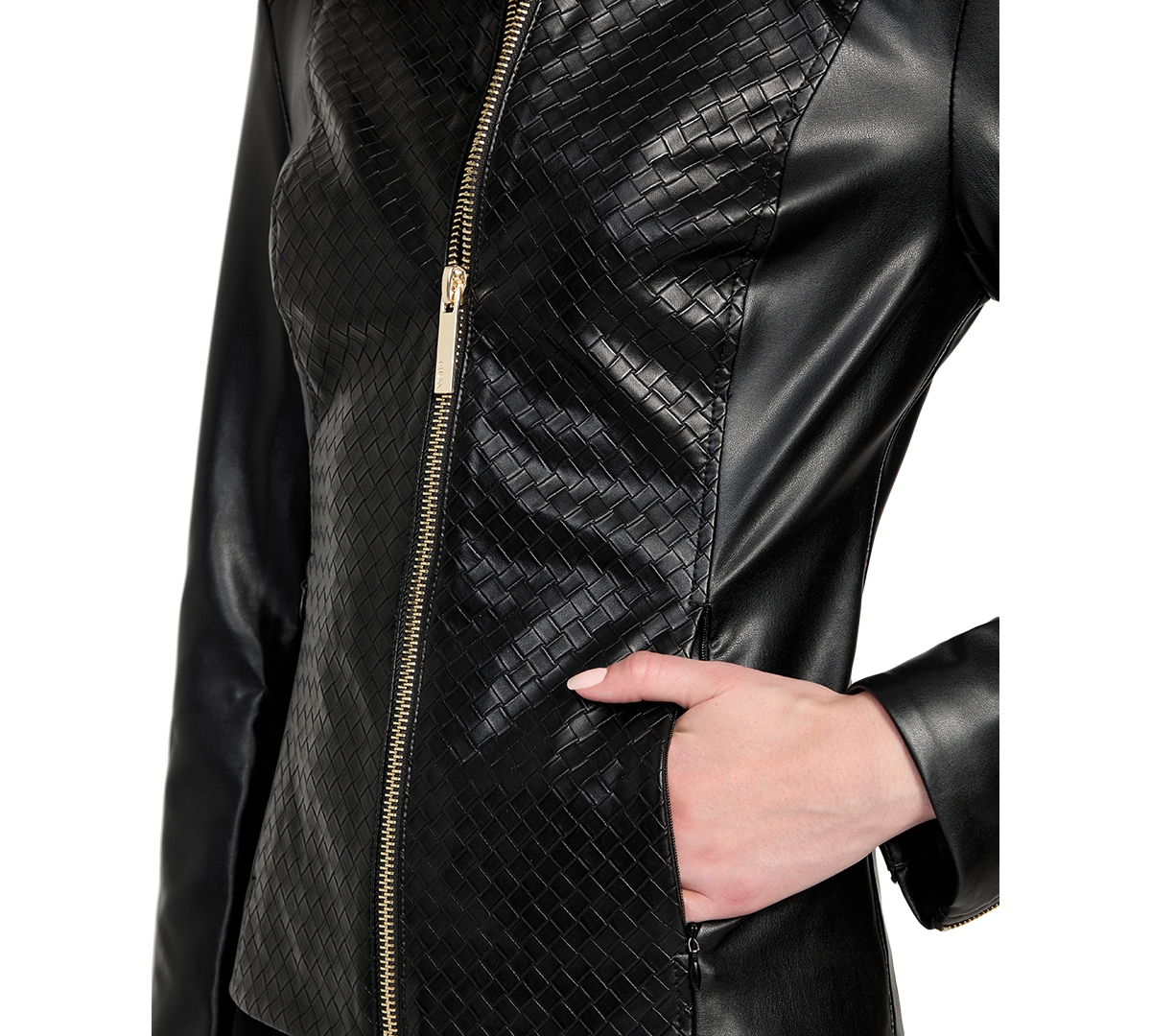 Guess Women's Faux-leather Basketweave Jacket In Black