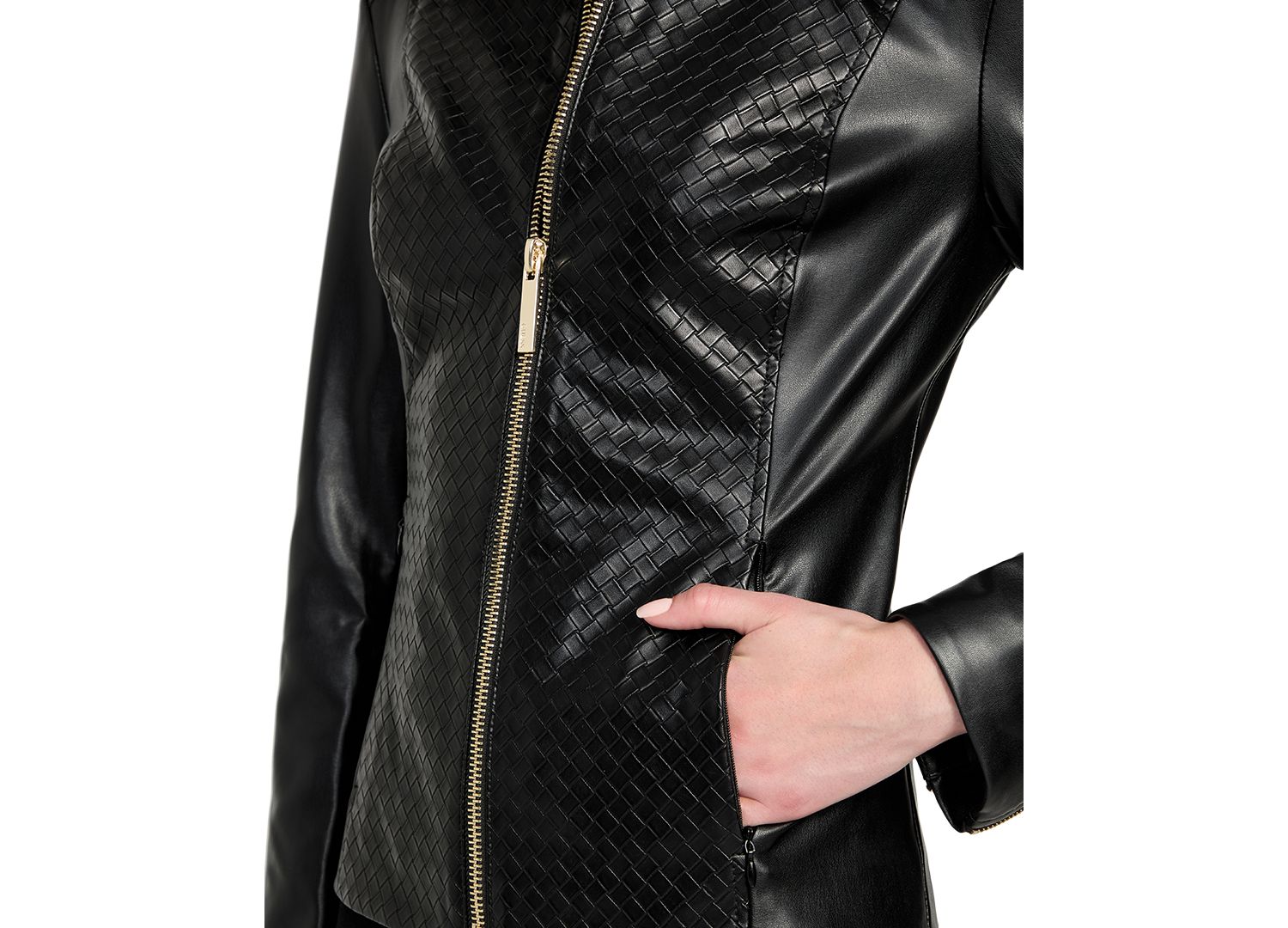 Women's Faux-Leather Basketweave Jacket