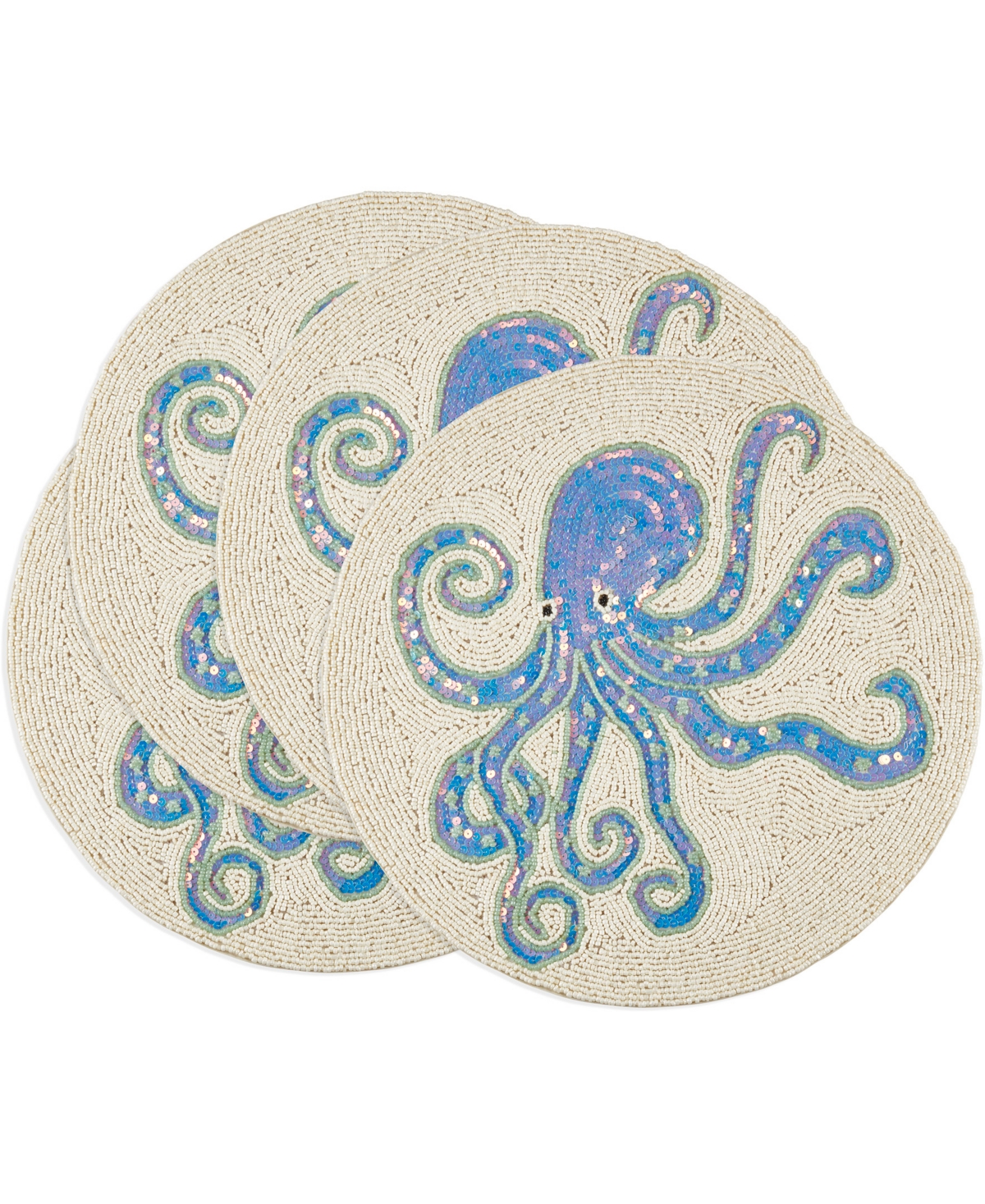 Saro Lifestyle Tentacle Treasure Beaded Placemats, 15" Round In Aqua