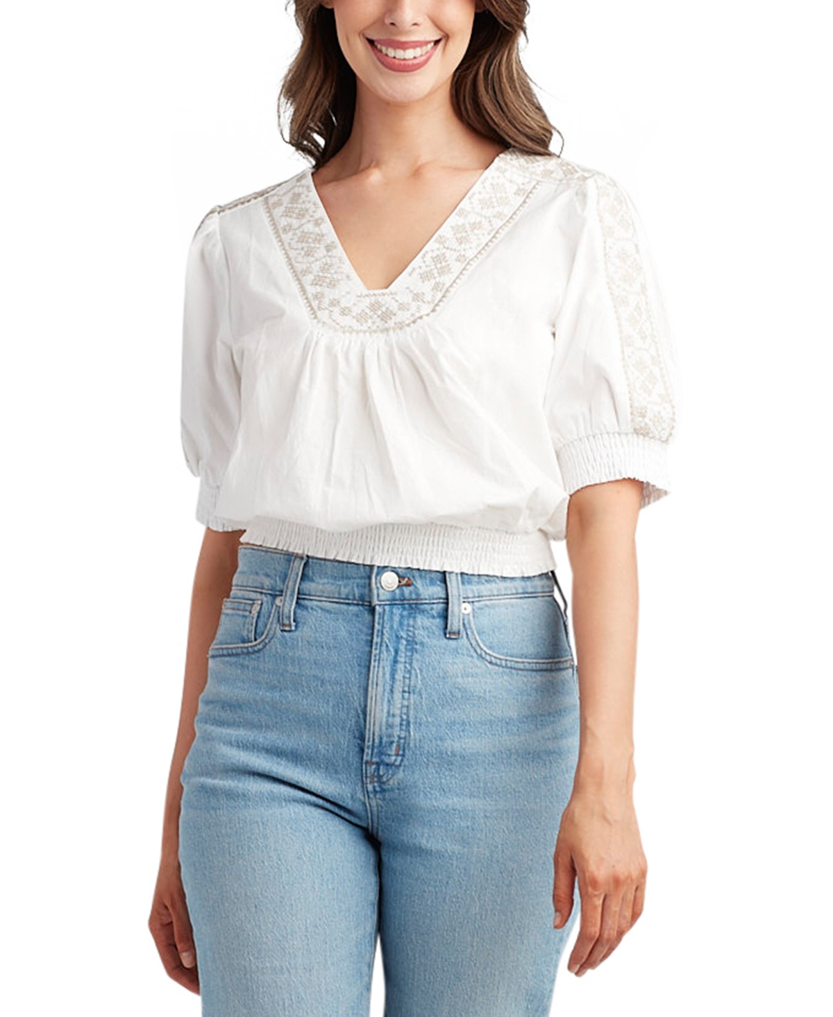 Juniors' Embroidered Cotton Top - White