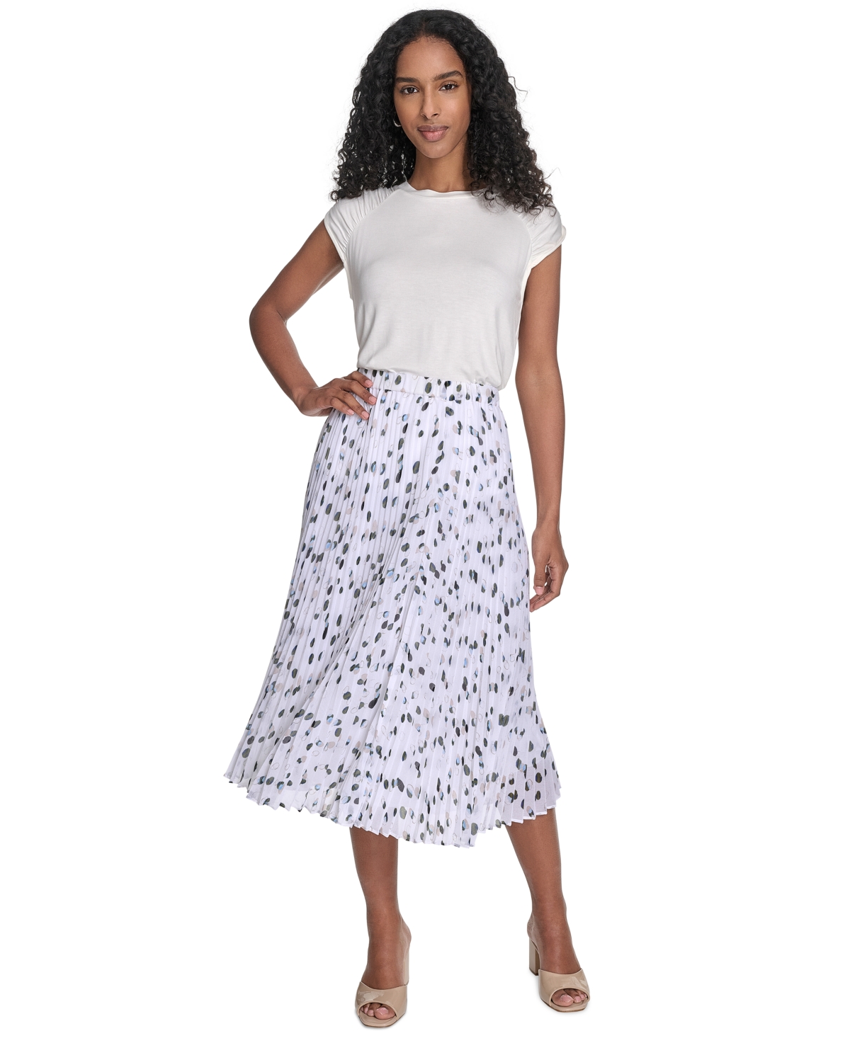 Calvin Klein Petite Dot-print Pleated Midi Skirt