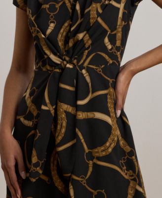 Women's Belting-Print Crepe Tie-Front Dress