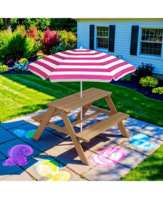 Kids Wooden Picnic Table, Outdoor Activity Table w/ Adjustable Umbrella, Seats