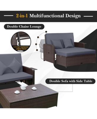 Patio Rattan Loveseat Set Daybed Lounge Storage Ottoman Side Tables Adjust