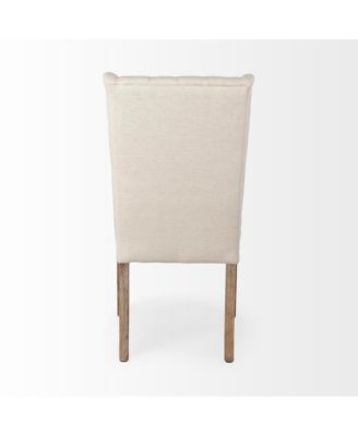 Tufted Cream And Brown Upholstered Linen Wing Back Dining Side Chair