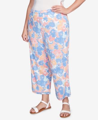 Plus Size Floral Print Soft Capri Pants