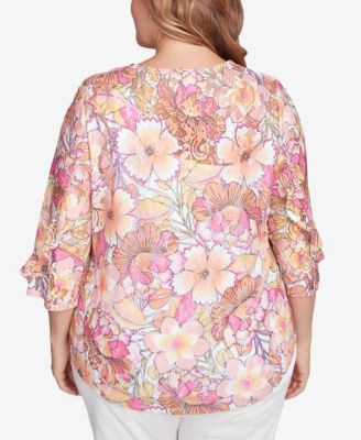 Ruby Rd. Топ на кружевной подкладке с цветочным принтом большого размера