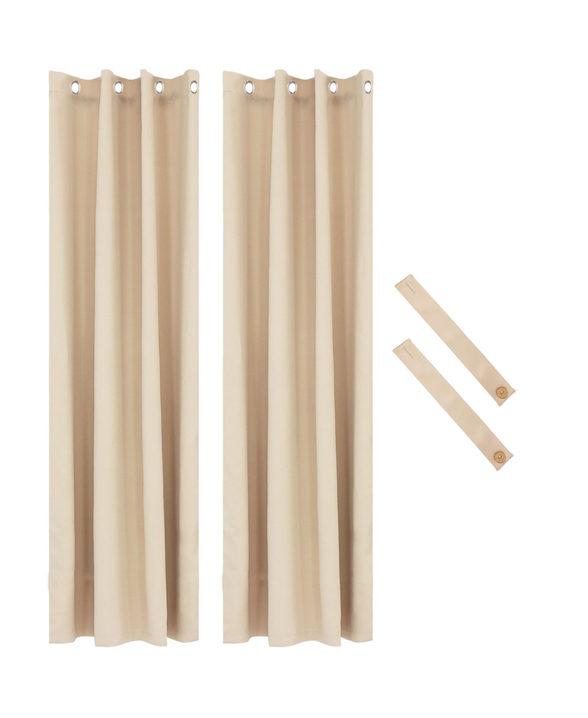 52 x 107.5-Inch Outdoor Room-Darkening Curtains with Grommet Top - Includes Tieback - Beige - Set of 2 - Beige