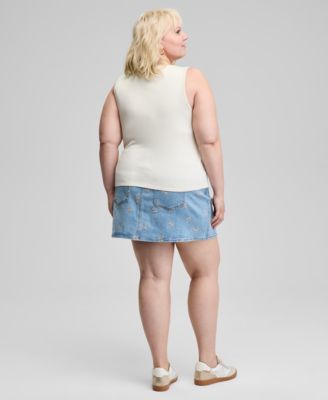 And Now This Now This Trendy Plus Size Button Front Tank Top Floral Embroidered Denim Skirt Exclusively At Macys In Blue