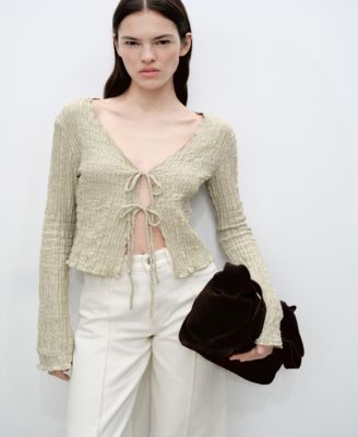 MANGO - Women's Cotton Texture Ties Cardigan