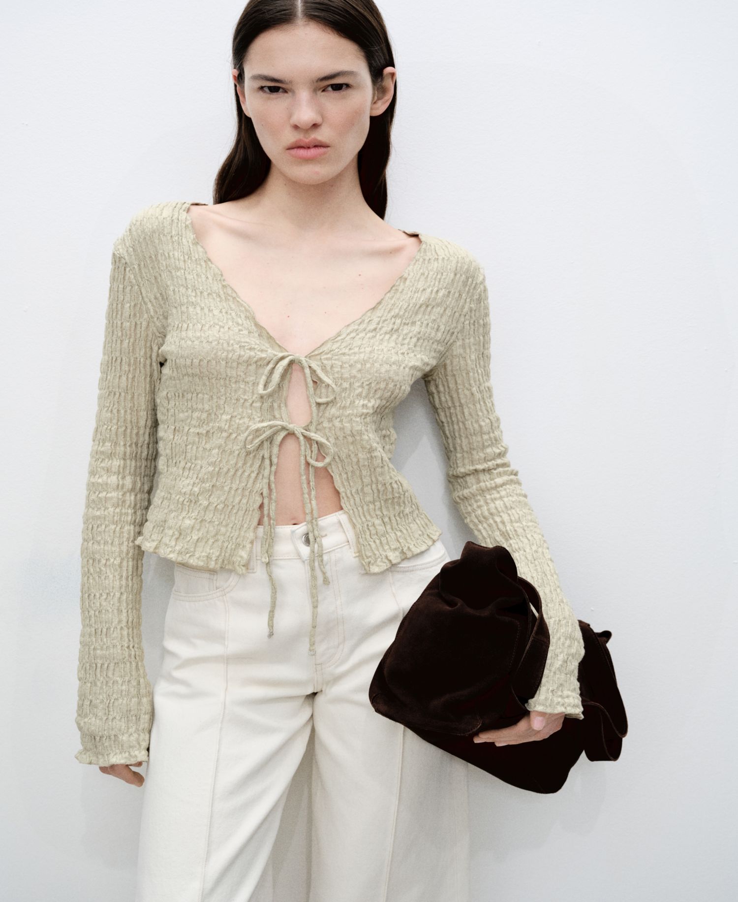 Women's Cotton Texture Ties Cardigan Sweater