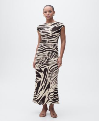 knee length dresses for ladies Long Sleeve Zebra Print Knit Midi Dress Black/White / Large main image 1