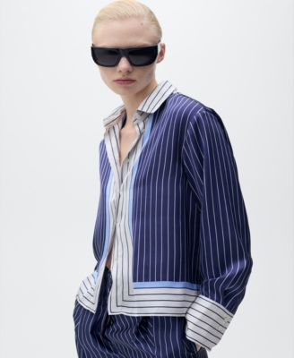 MANGO - Women's Combined Stripes Satin Shirt