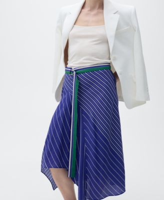Women's Belt Striped Midi Skirts