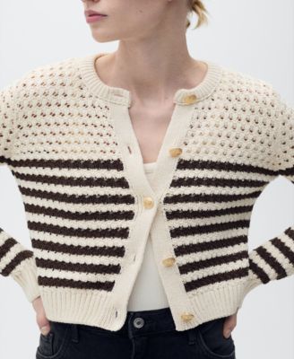 Women's Striped Openwork Knitted Cardigan Sweater