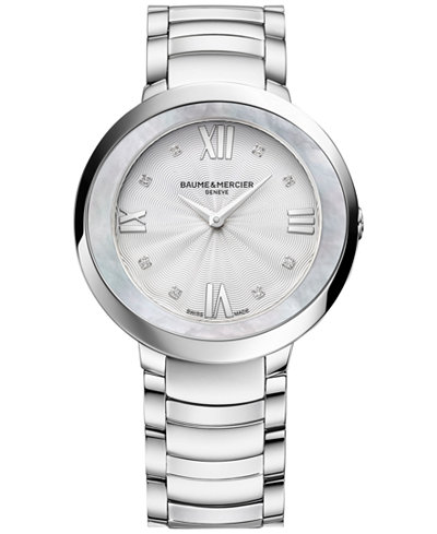 Baume & Mercier Women's Swiss Promesse Diamond Accent Stainless Steel Bracelet Watch 34mm M0A10178