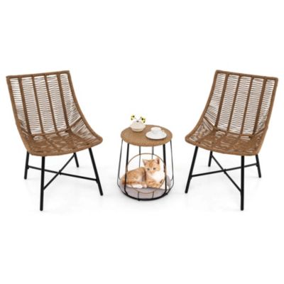 3 PCS Outdoor Furniture Set with Pet House & Heavy Duty Metal Frame