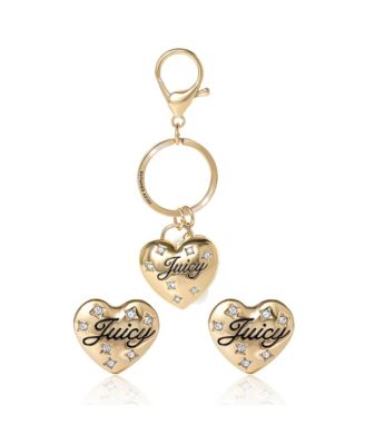 Золотой брелок-сердечко от Juicy Couture и серьги в виде сердца с хрустальными вставками