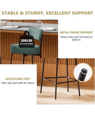 Set of 2,Metal/Fabric, 24 Inches Modern Counter Height Bar Stools with Curved Back, Upholstered Boucle Barstools for Kitchen Island, Cafe