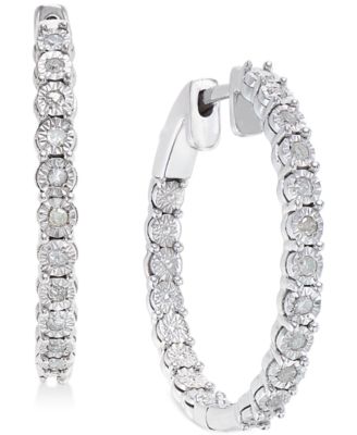 Macy's Diamond Hoop Earrings (1/4 ct. t.w.) in Sterling Silver - Macy's