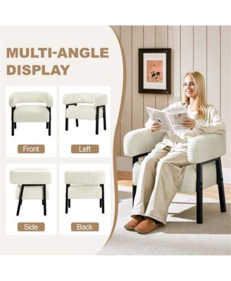 1 Pc Corduroy Upholstered, Engineered Wood Frame U-Shaped Backrest, Pocket Coil Seat Barrel Accent Chair