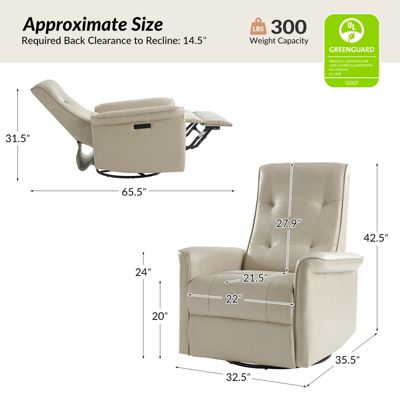 Leather USB & Type-C Charging Rodrigue Modern Swivel Power Recliner