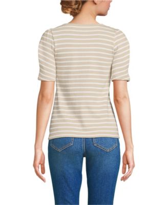 Lands' End Women's Puff Sleeve Mariner Square Neck Top - Macy's