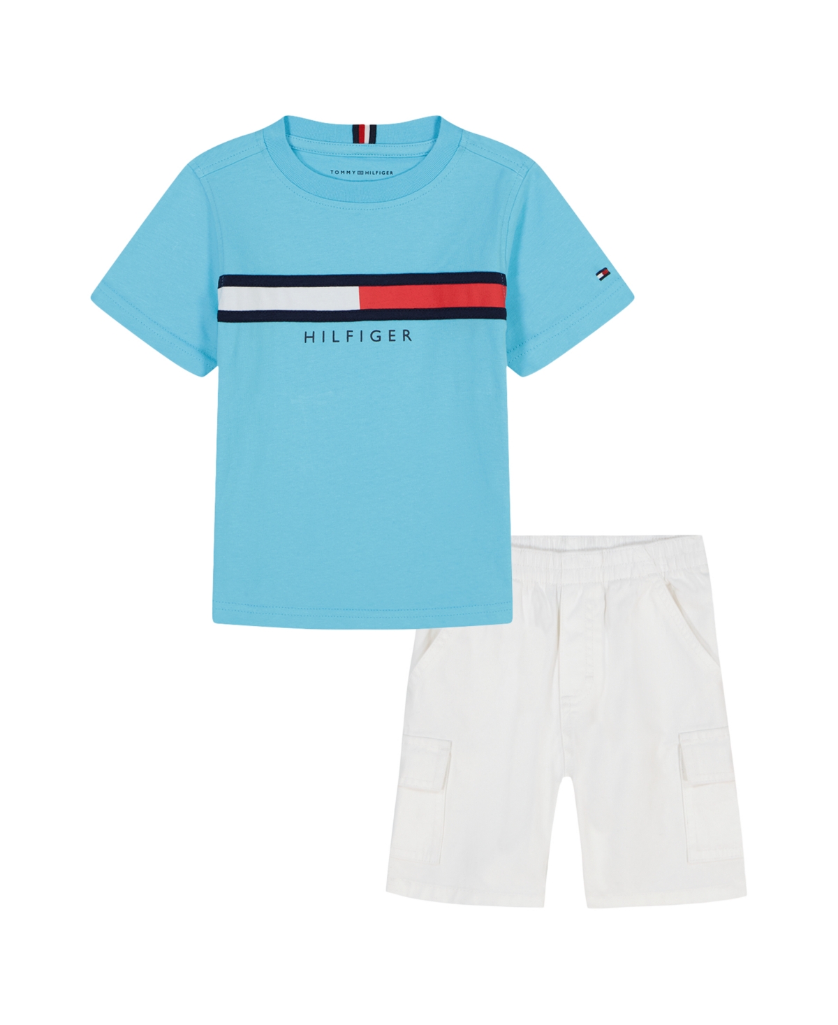 Tommy Hilfiger Toddler Boys 2-piece Global Stripe Crewneck T-shirt And Twill Shorts Set In Blue