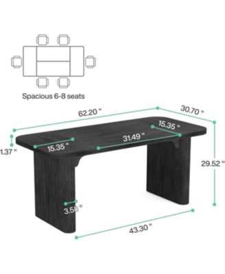 rectangular for 4–6 with double pedestal, wood and metal, 62-inch dining table for kitchen, dining or living room use