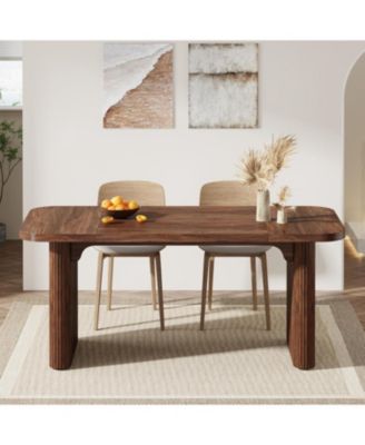 rectangular for 4–6 with double pedestal, wood and metal, 62-inch dining table for kitchen, dining or living room use