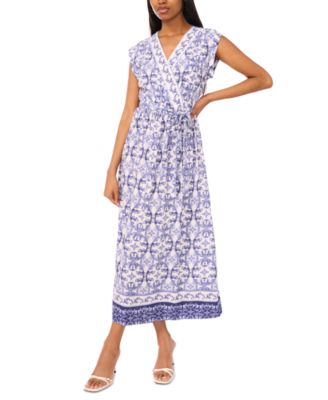 MSK - Women's Printed V-Neck Short-Sleeve Maxi Dress