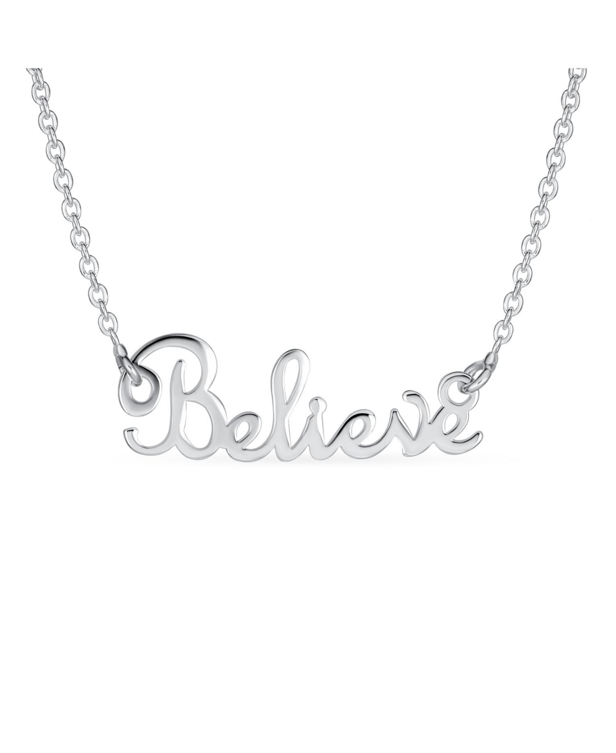 Bling Jewelry Sideways Station Script Word Believe Pendant Necklace .925 Sterling Silver 16" - Silver