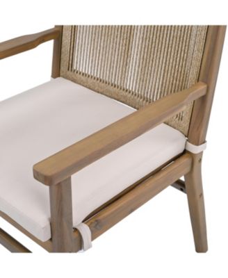 Streamdale Acacia Wood Armchairs with Rope Back and Cushions, Set of 2
