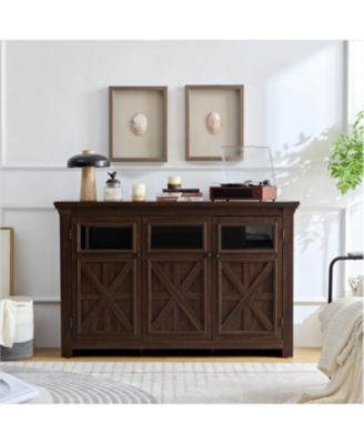 Farmhouse Buffet Cabinet with Storage, 3 Doors, Adjustable Shelf, Espresso