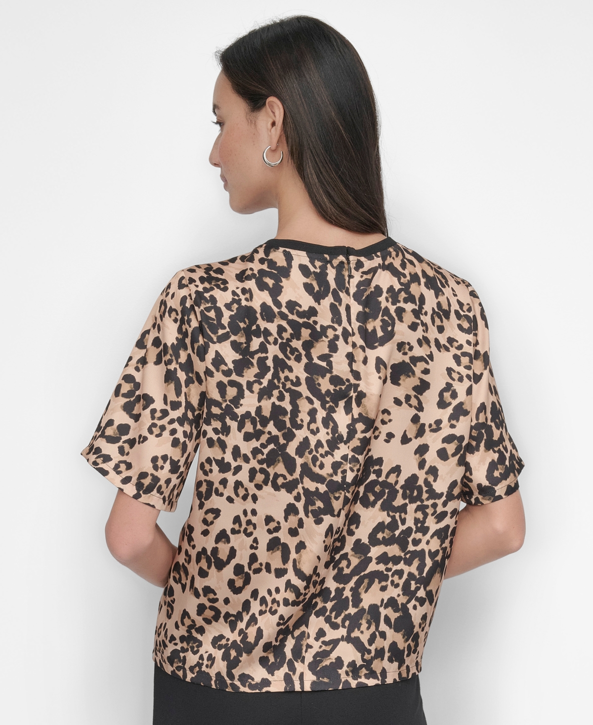 Dkny Print Scarf Twill Short Sleeve Top In Multi