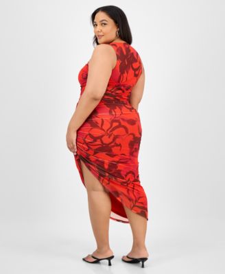 Trendy Plus Size Printed Shirred Midi Dress, Exclusively at Macy's