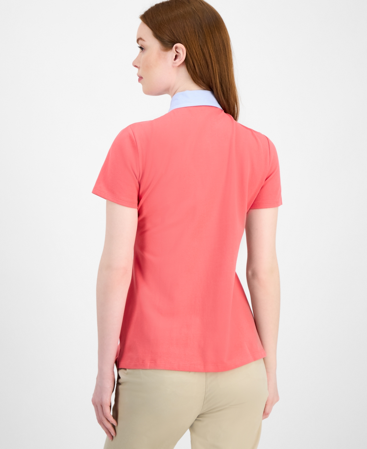 Tommy Hilfiger Womens Button Front Short Sleeve Polo Top In Red