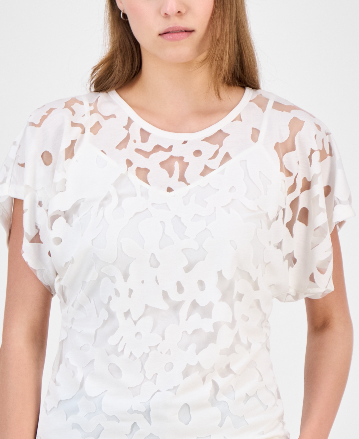 Women's Floral Lace Top - Soft Cream