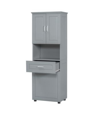 Tall Bathroom Cabinet with Laundry Basket, Large Storage Space Tilt-Out Laundry Hamper and Upper Storage Cabinet, Grey