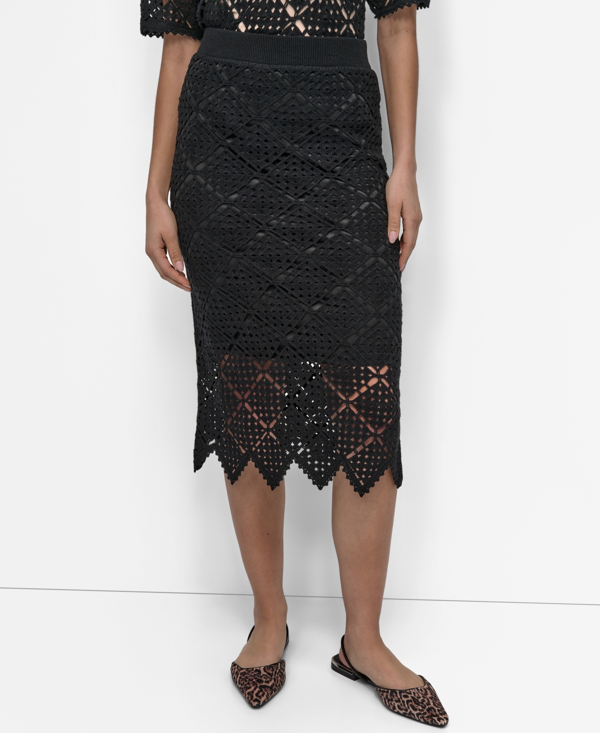 Women's Crocheted Midi Sweater Skirt - Black