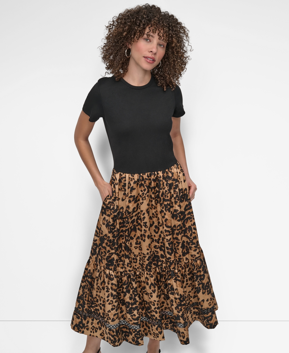 Women's Mixed Media Dress - Black/summer Cheetah