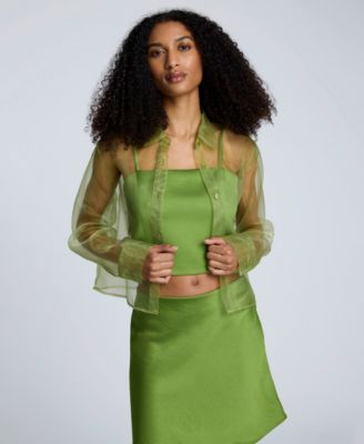 Women's Button-Front Cropped Organza Shirt