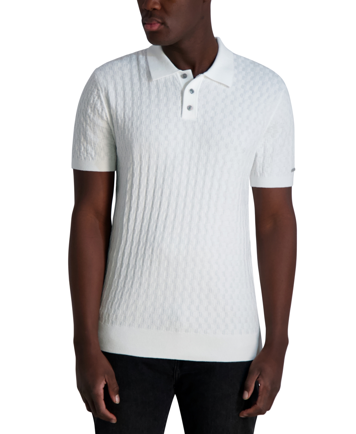 Men's Textured Short-Sleeve Sweater Polo Shirt - Optic white
