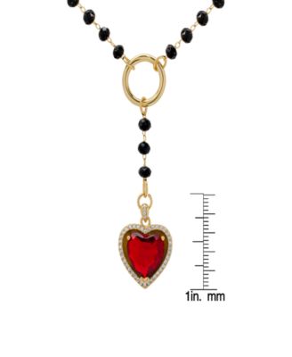 Macy's Black Bead and Red Cubic Zirconia Heart 'Y' Necklace