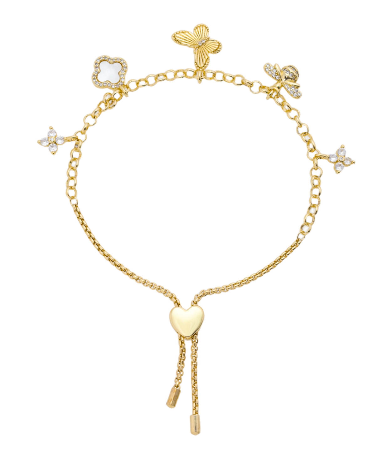 Cubic Zirconia Butterfly Bolo Bracelet - Gold