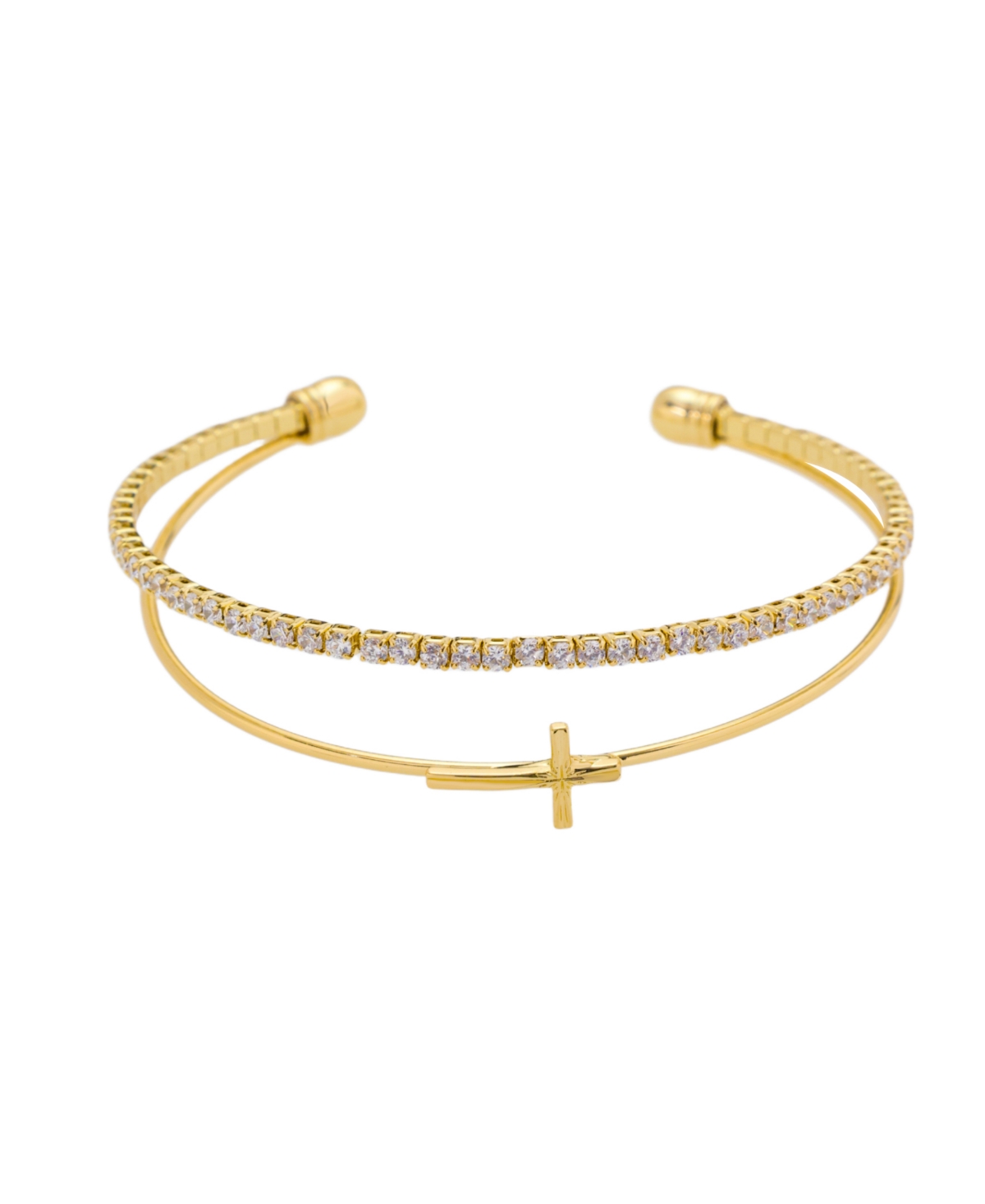 Cubic Zirconia Cross Cuff Bracelet - Gold
