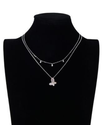 Unwritten Cubic Zirconia and Mother of Pearl Butterfly Layered Necklace Set 9490₽
