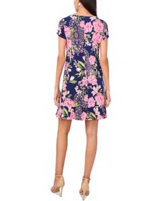 Женское платье-сорочка с круглым вырезом и оборками на подоле от MSK с принтом